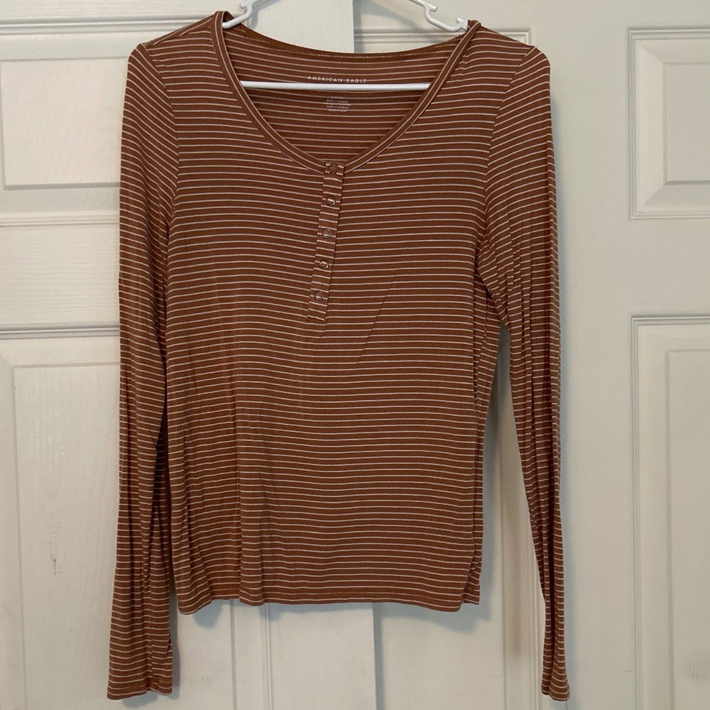 American Eagle Mustard Striped Long Sleeve Small